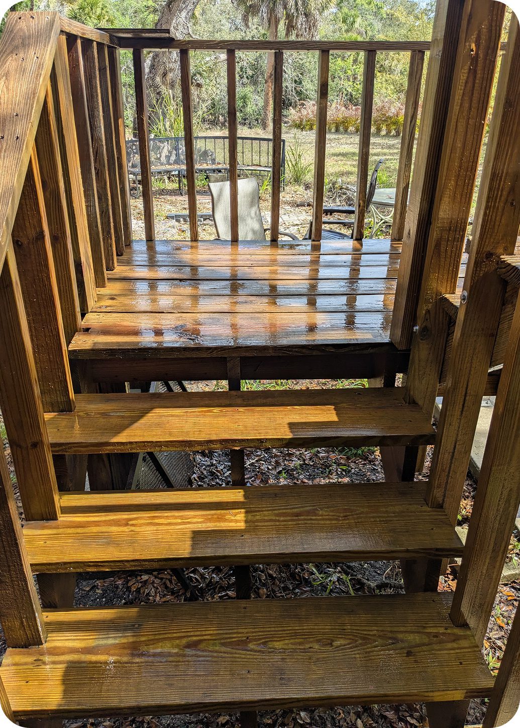 Outdoor wooden deck steps
