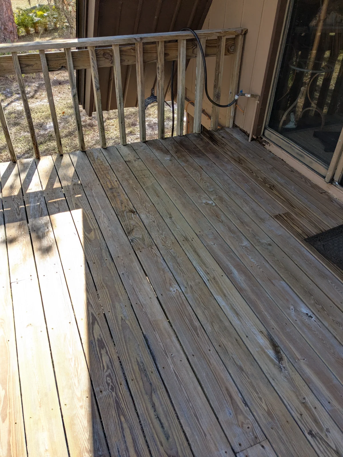 Outdoor deck with natural wood finish