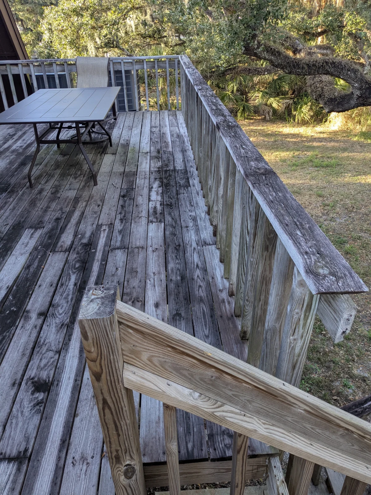 Rustic deck with patio furniture