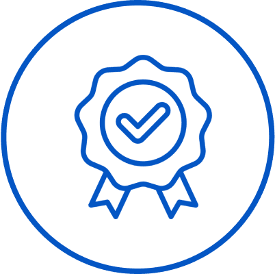 Checkmark badge icon in blue outline